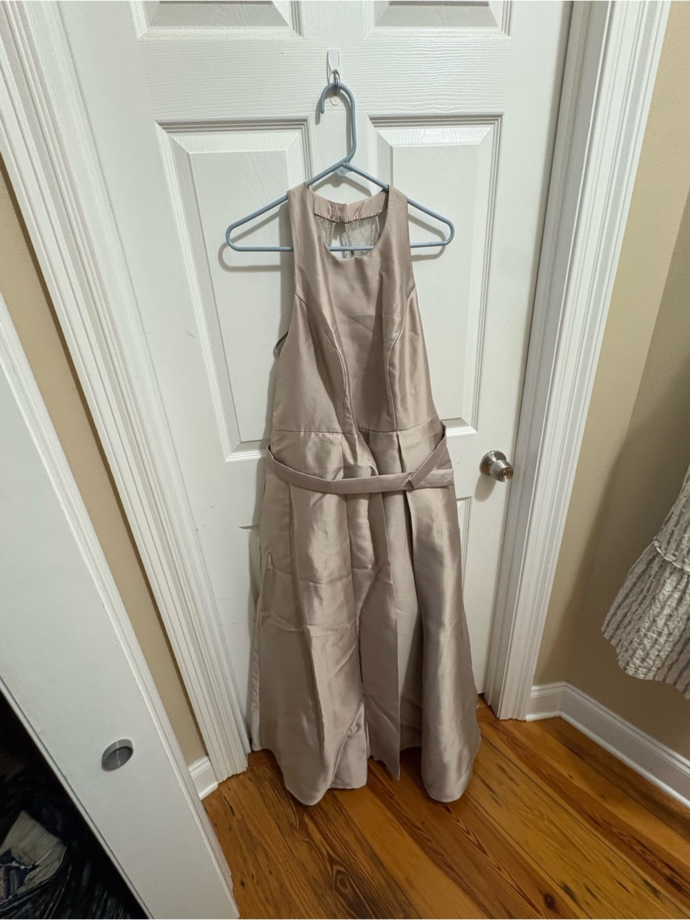 WomaSleeveless Satin A-Line Dress in Taupe